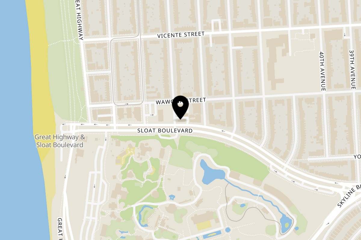 Map showing the location of Java Beach Sloat Blvd on 2650 Sloat Blvd. in San Francisco