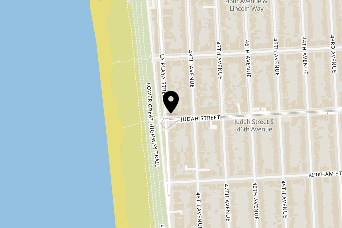 Map showing the location of Java Beach Judah St on 1396 La Playa St in San Francisco